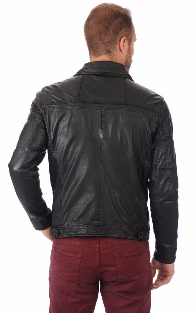 MEN LEATHER JACKET TRUCKER STYLE