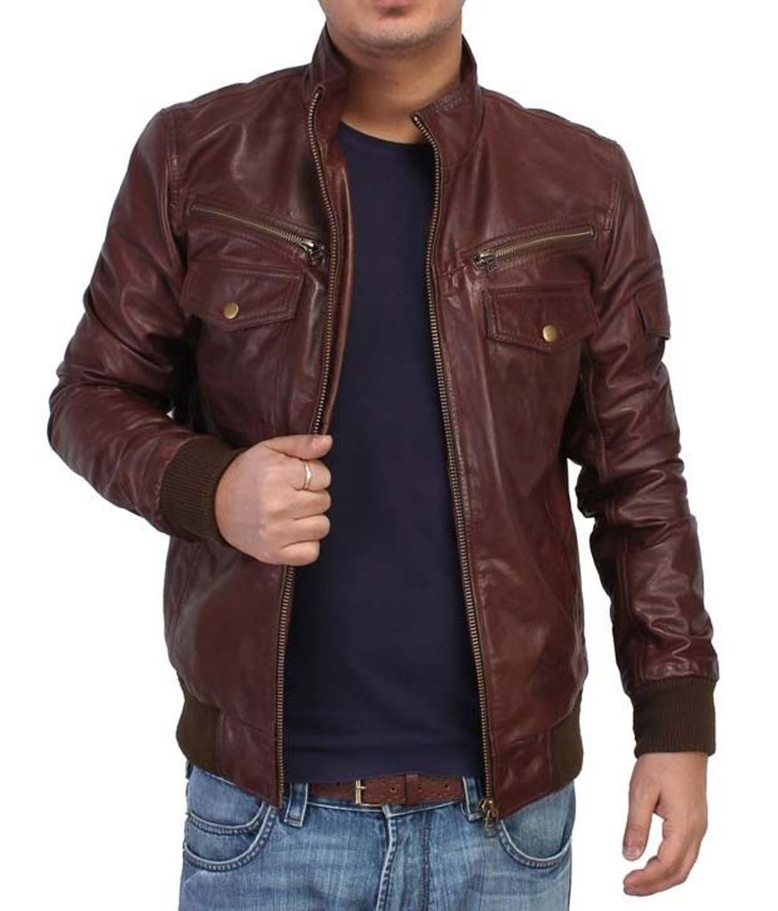 Veste Biker Bombardier Marron pour Homme TLF