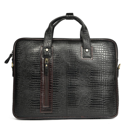 Croc embossed Laptop bag with brown contrast