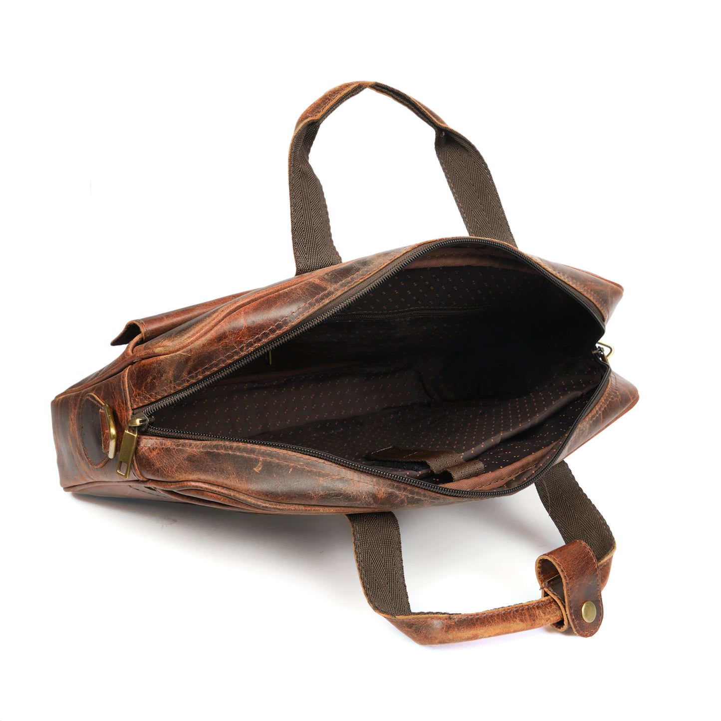 Hunter Brown Leather Laptop Bag – Oil Pull-Up Leather with Dedicated Outer Pocket