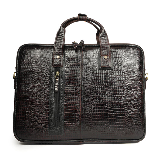 Croc Embossed Leather Laptop Messenger Bag