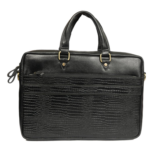 Croc Embossed Leather Laptop Bag