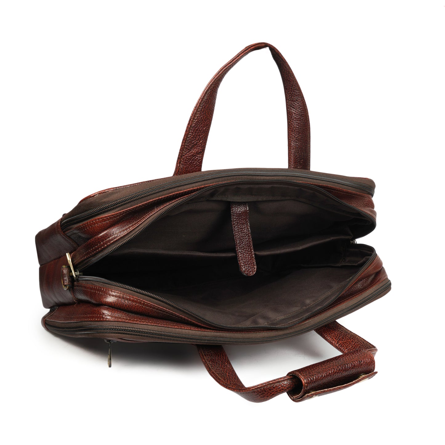 Handmade Multi-Pocket Zipped Leather Laptop Bag in brown