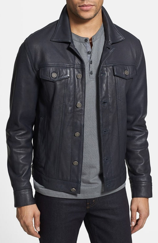 MEN LEATHER JACKET TRUCKER SIMPLE 27