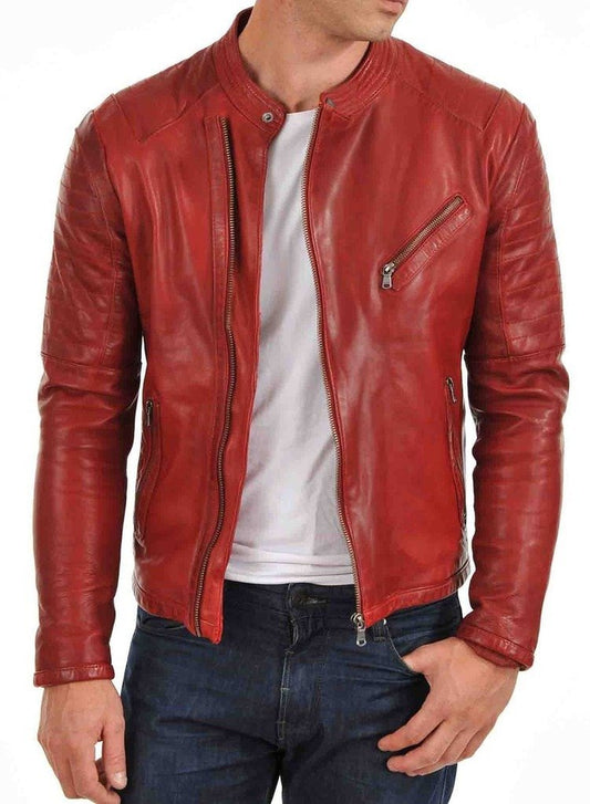 MEN LEATHER JACKET IN RED TLF1