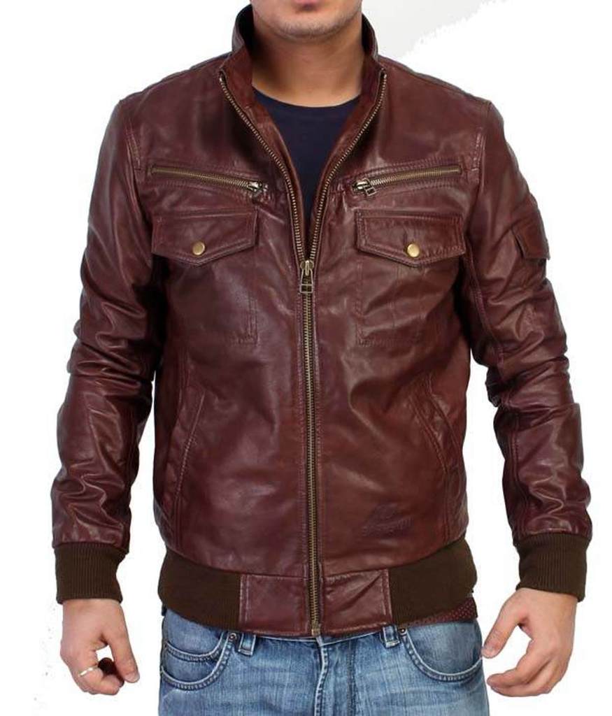 Veste Biker Bombardier Marron pour Homme TLF