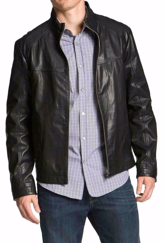 MEN CLASSIC OFFICER LEATHER JACKET IN BLACK