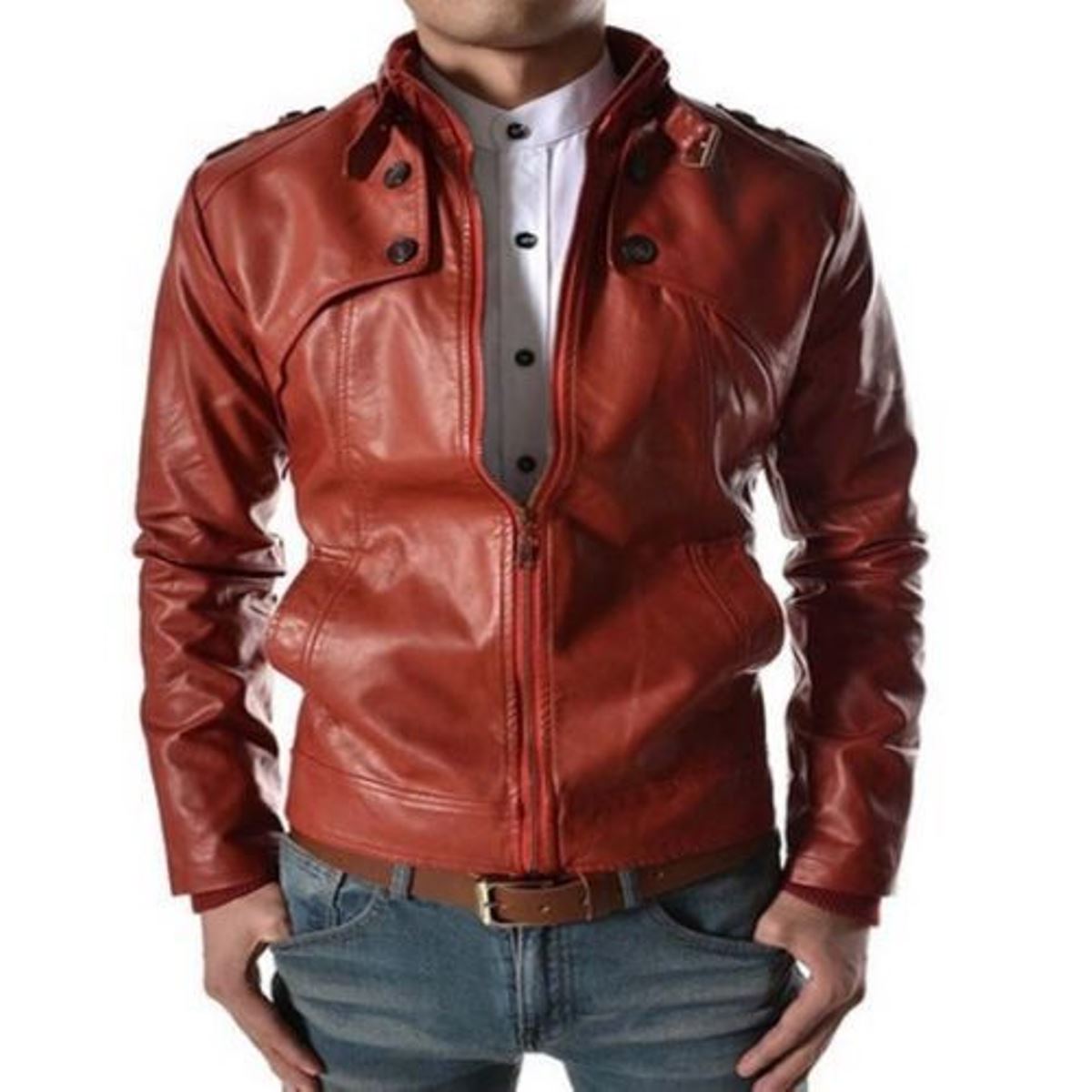 BLOUSON EN CUIR ROUGE POUR HOMME