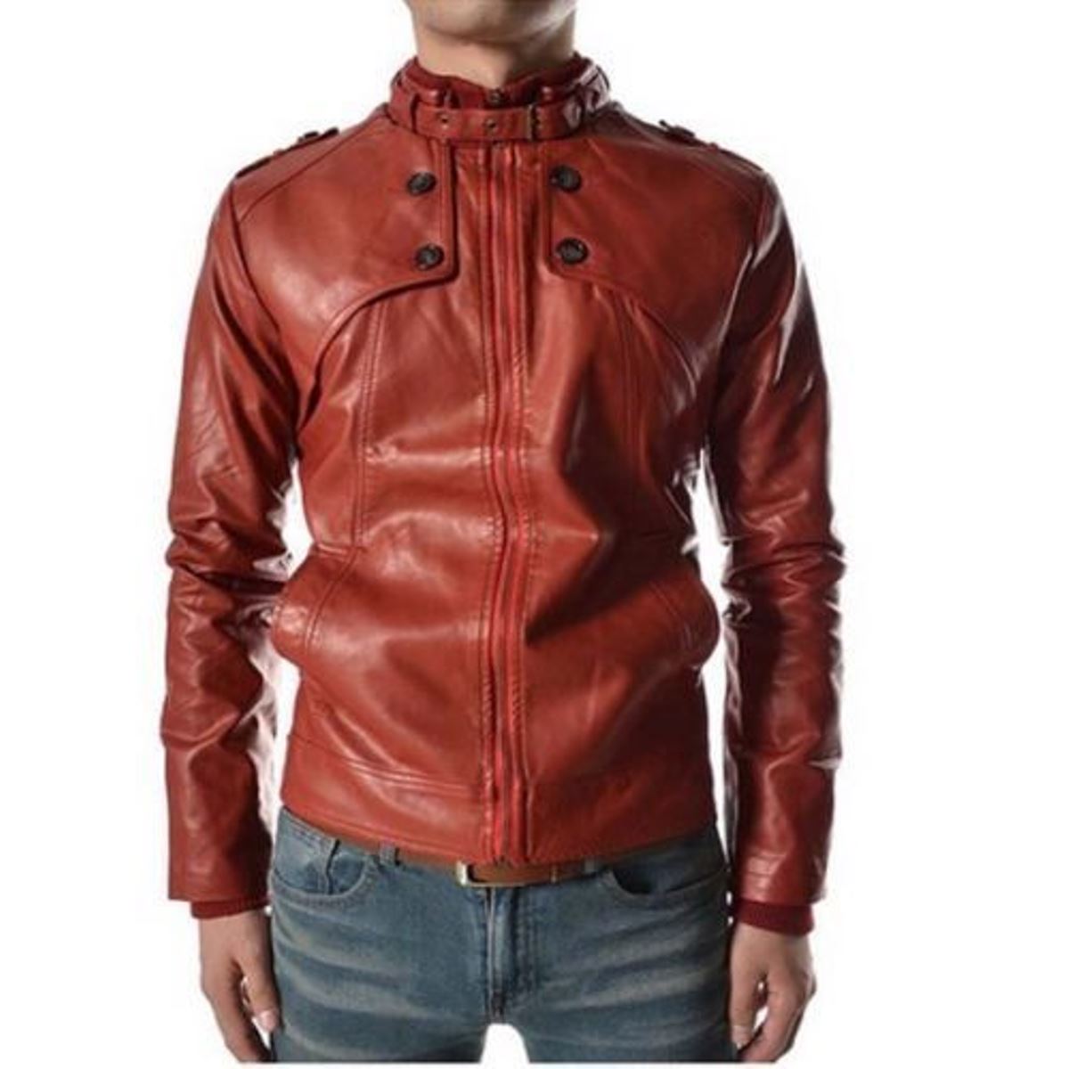 BLOUSON EN CUIR ROUGE POUR HOMME