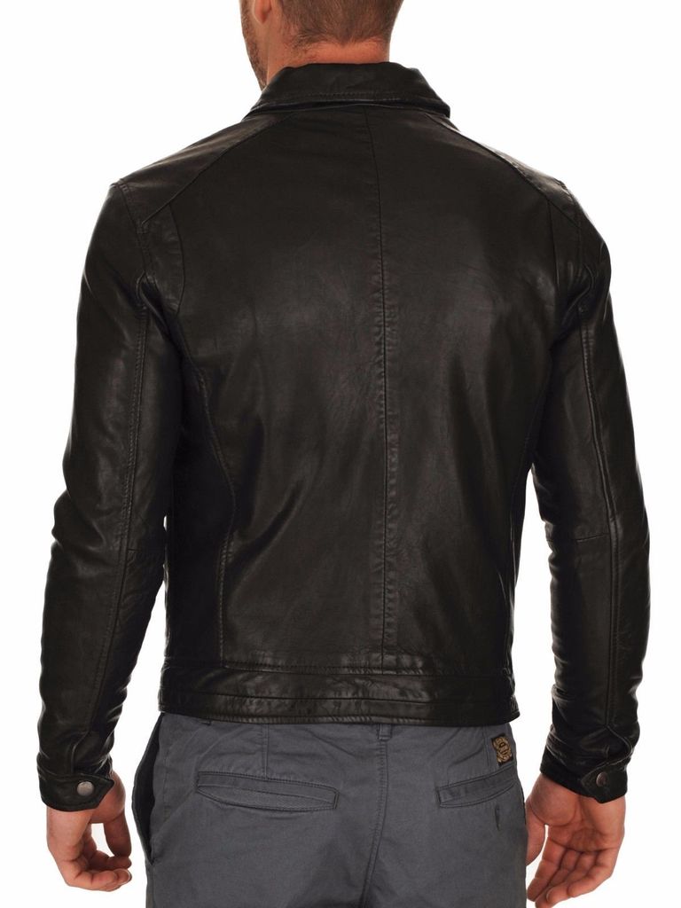 BLOUSON EN CUIR NOIR POUR HOMME