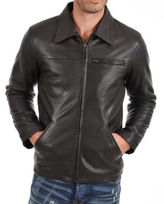 MEN LEATHER JACKET WITH ZIP