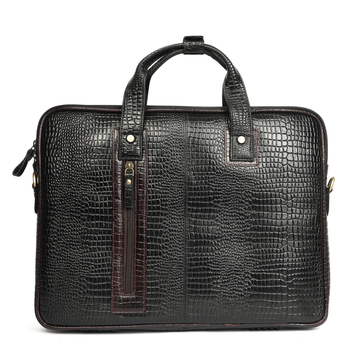 Croc embossed Laptop bag with brown contrast