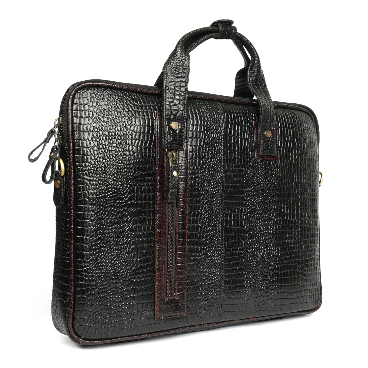 Croc embossed Laptop bag with brown contrast