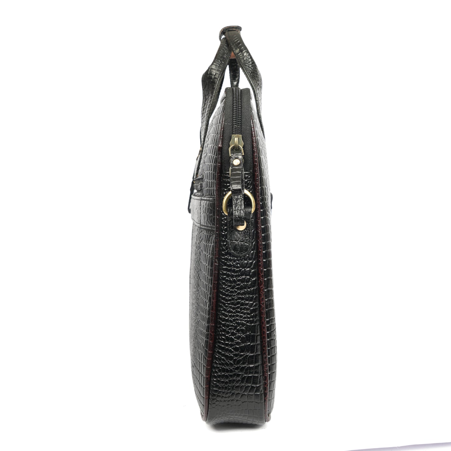 Croc embossed Laptop bag with brown contrast