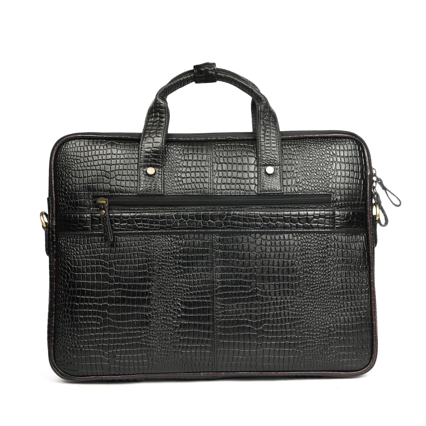 Croc embossed Laptop bag with brown contrast