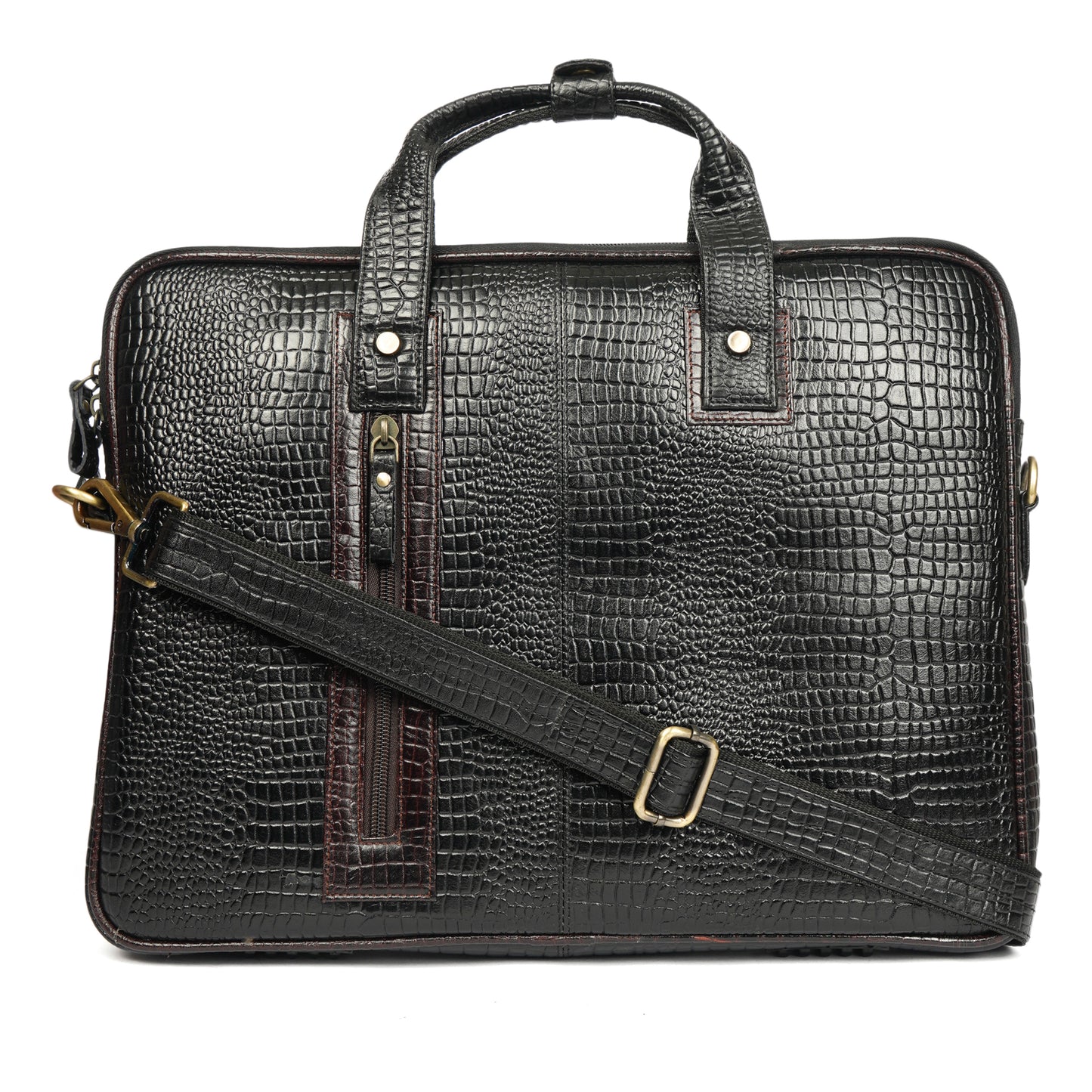 Croc embossed Laptop bag with brown contrast