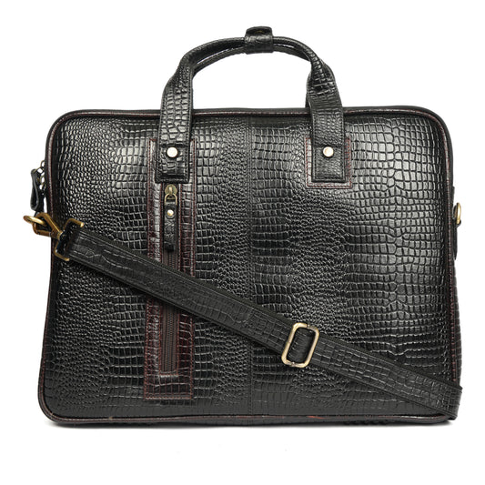 Croc embossed Laptop bag with brown contrast