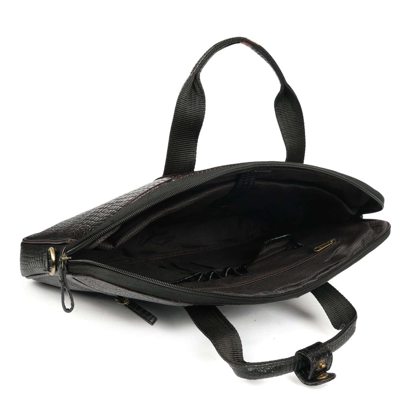 Croc embossed Laptop bag with brown contrast