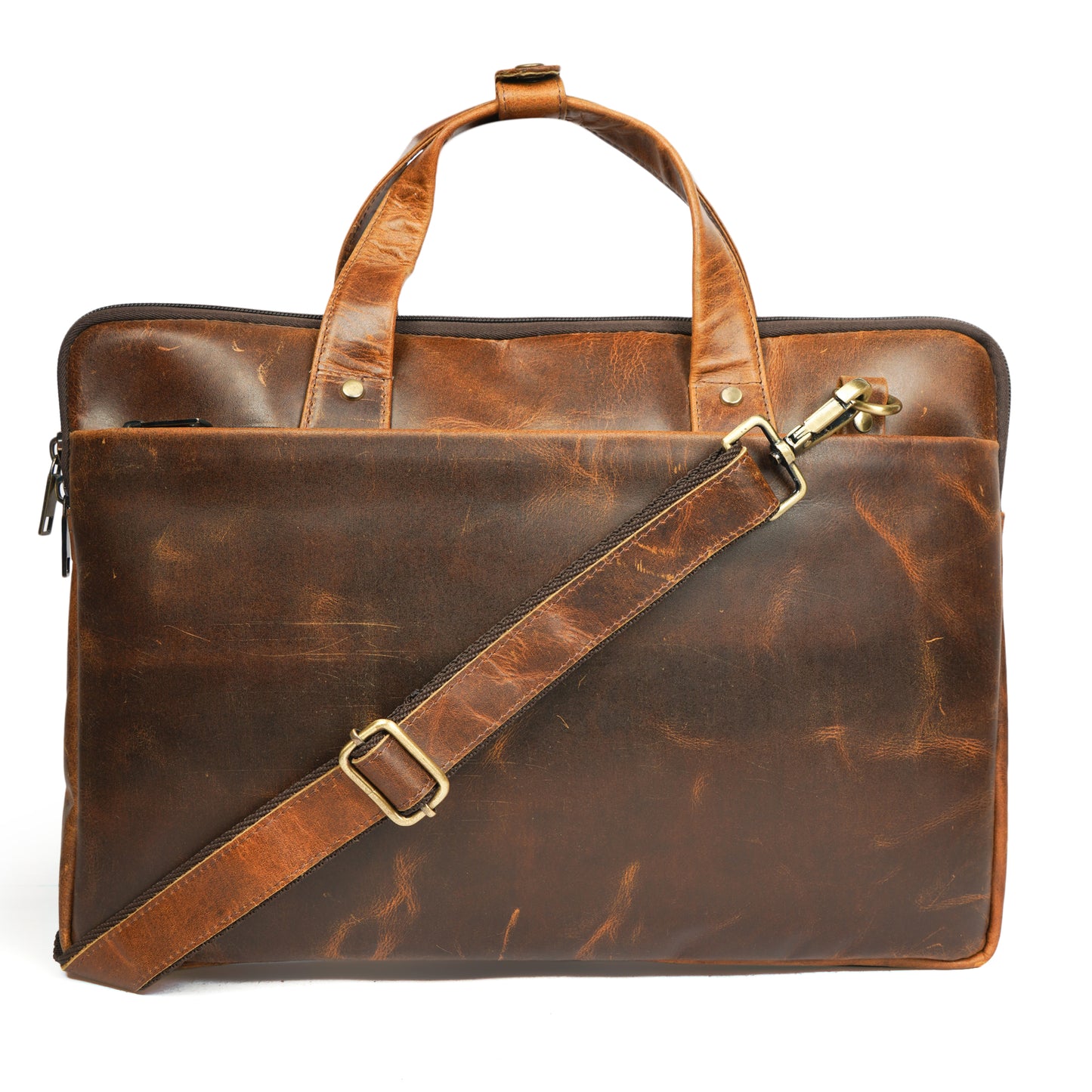 Slim Laptop Bag – Hunter Brown Oiled Pull-Up Leather