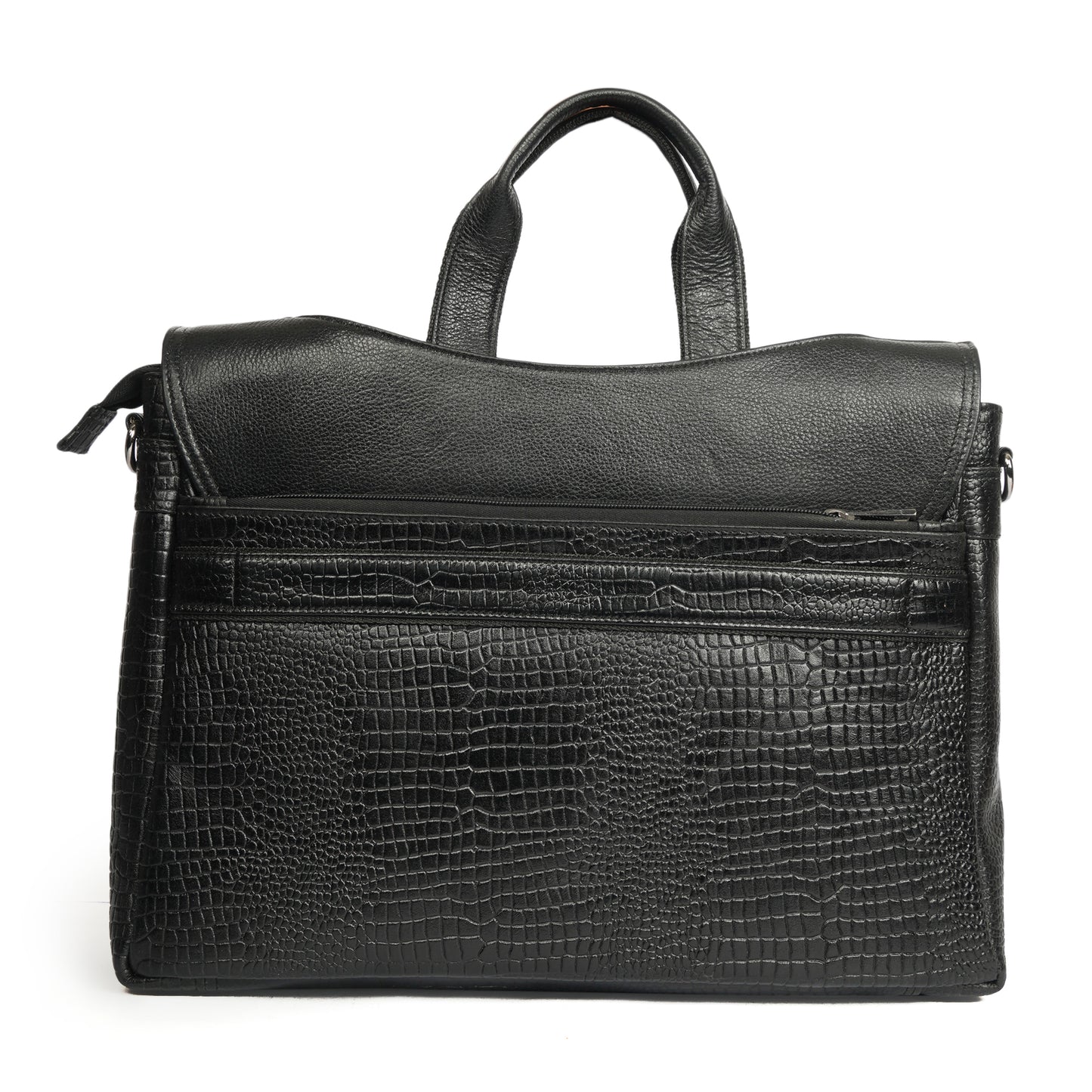 Croc Embossed Leather Laptop Messenger Bag Black