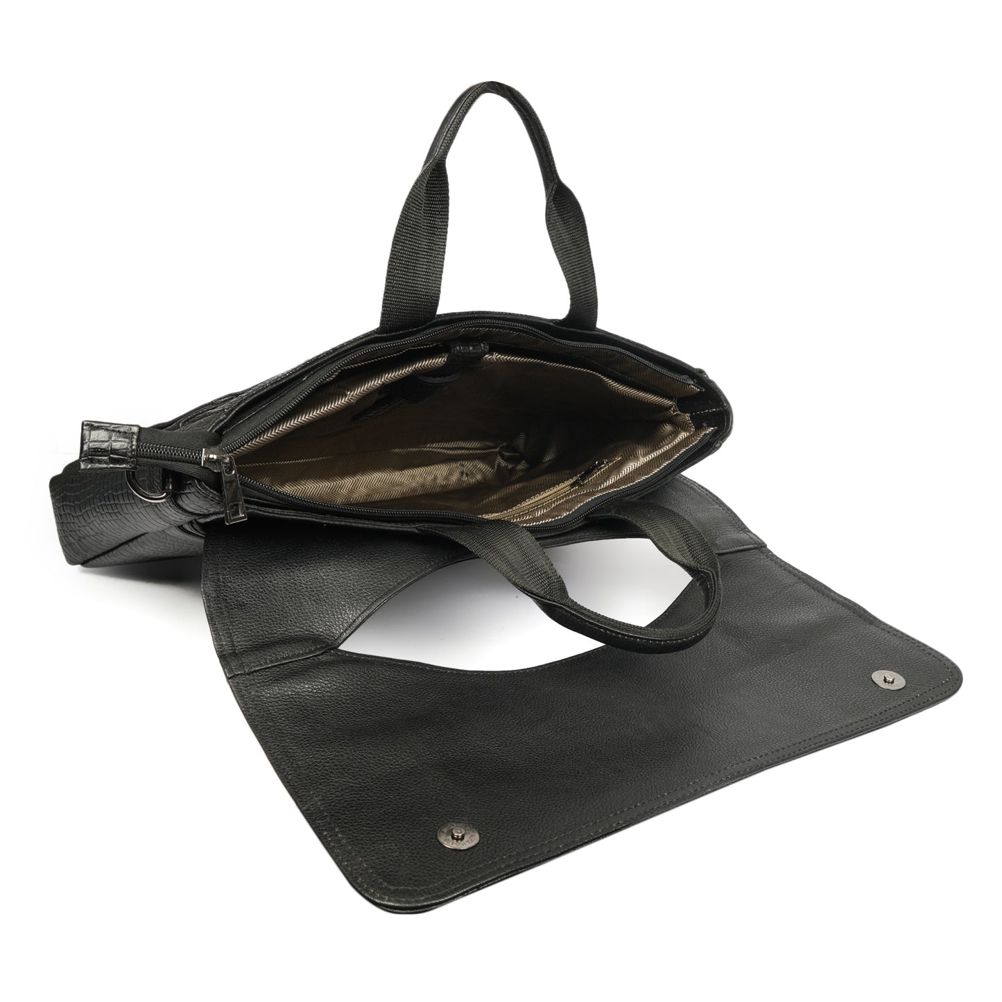 Croc Embossed Leather Laptop Messenger Bag Black