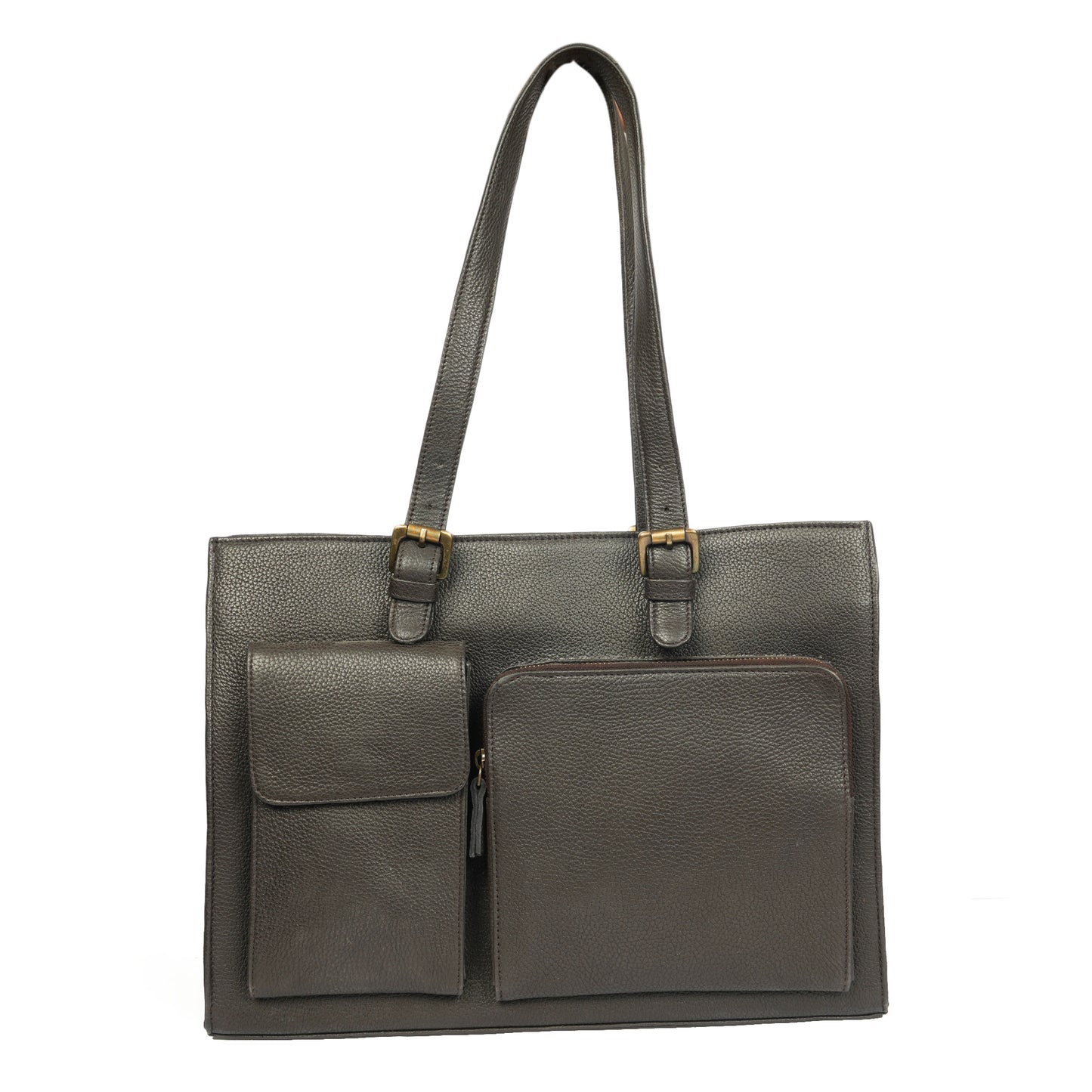 Women's Leather Laptop Tote Bag – Elegant, Functional ,Handmade in Grey