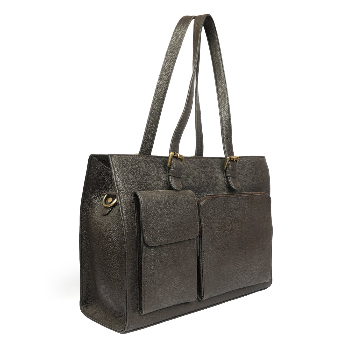 Women's Leather Laptop Tote Bag – Elegant, Functional ,Handmade in Grey
