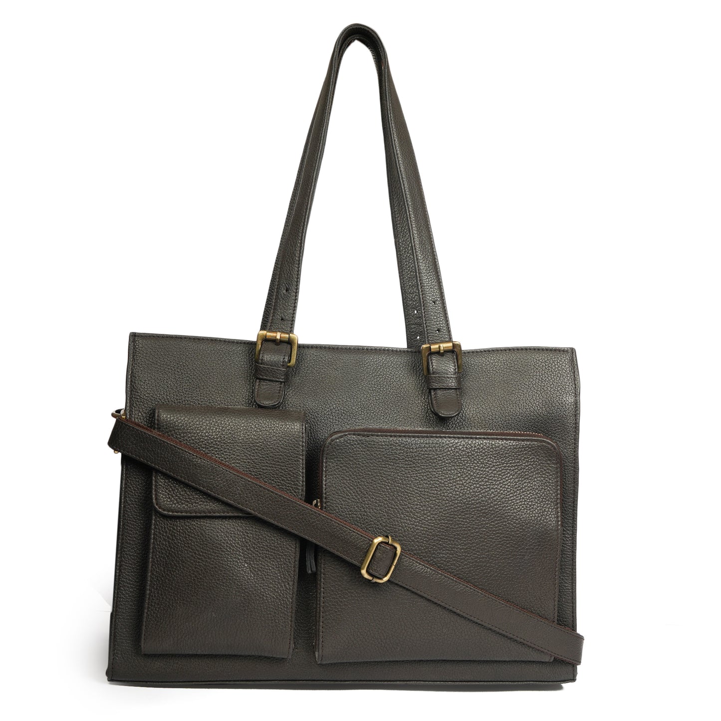 Women's Leather Laptop Tote Bag – Elegant, Functional ,Handmade in Grey