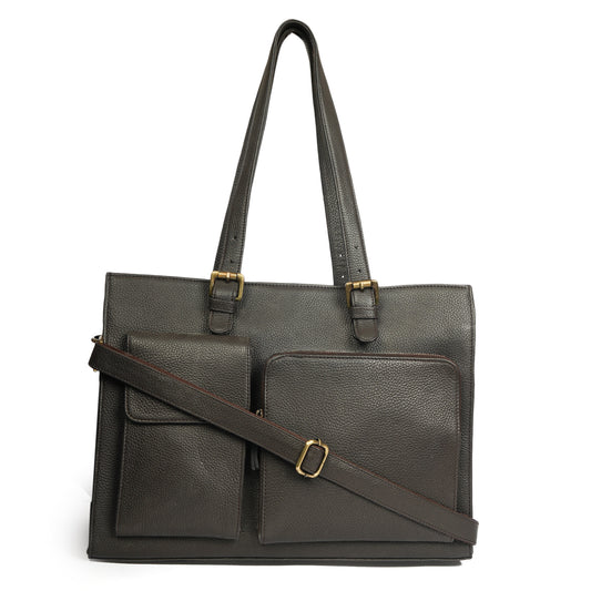 Women's Leather Laptop Tote Bag – Elegant, Functional ,Handmade in Grey
