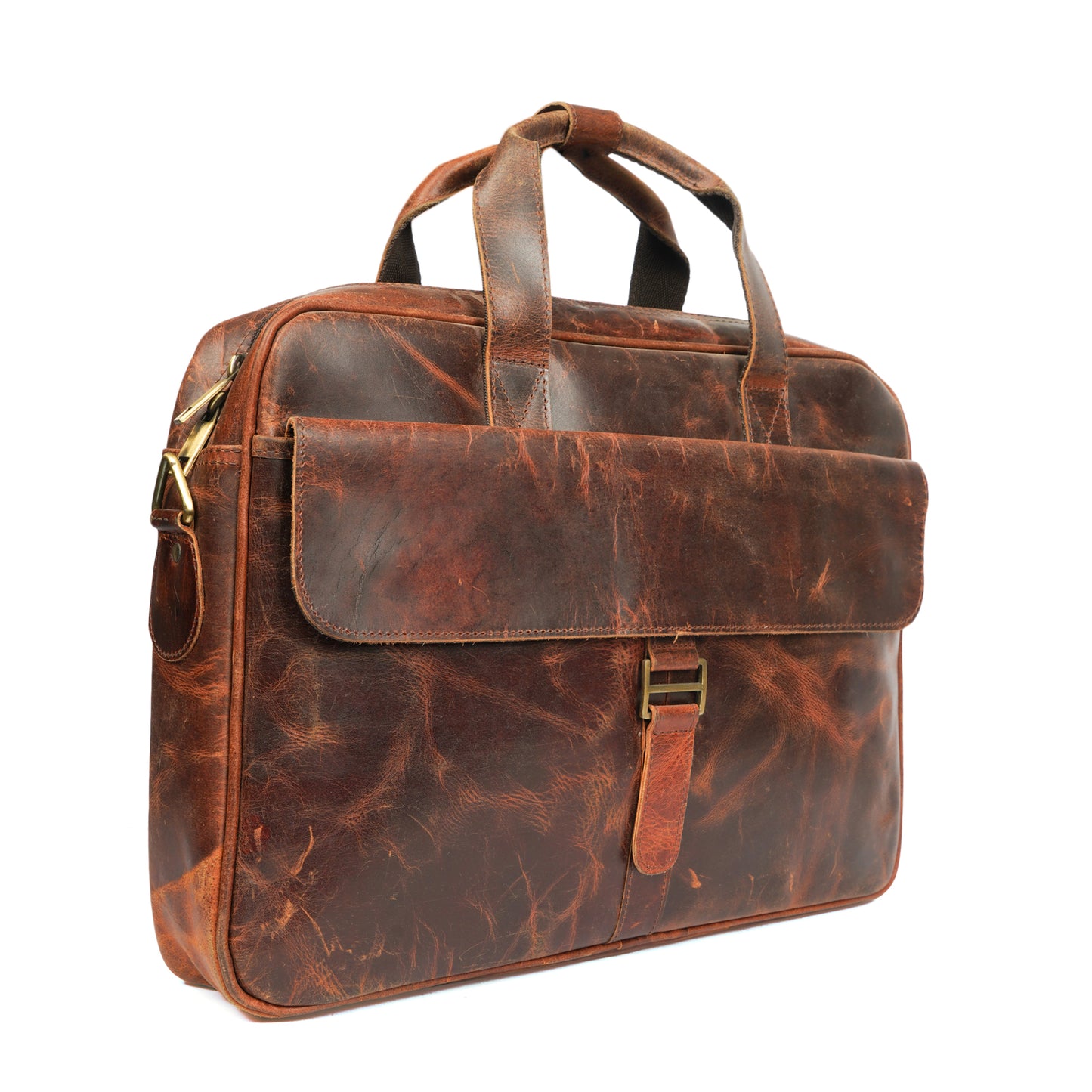 Hunter Brown Leather Laptop Bag – Oil Pull-Up Leather with Dedicated Outer Pocket