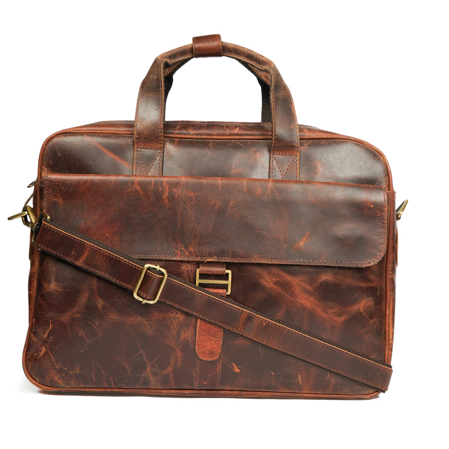 Hunter Brown Leather Laptop Bag – Oil Pull-Up Leather with Dedicated Outer Pocket