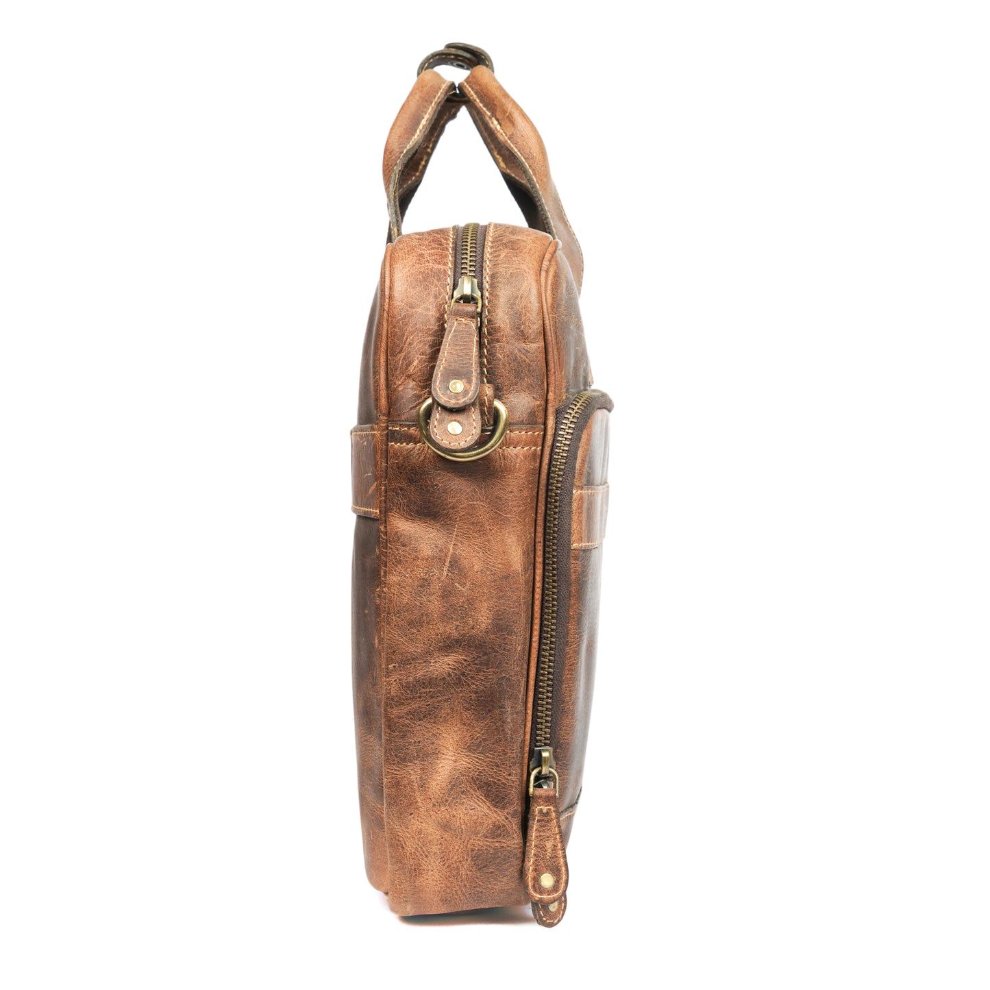 Hunter Brown Leather Laptop Bag – Oil Pull-Up Leather with Dedicated Outer Pocket