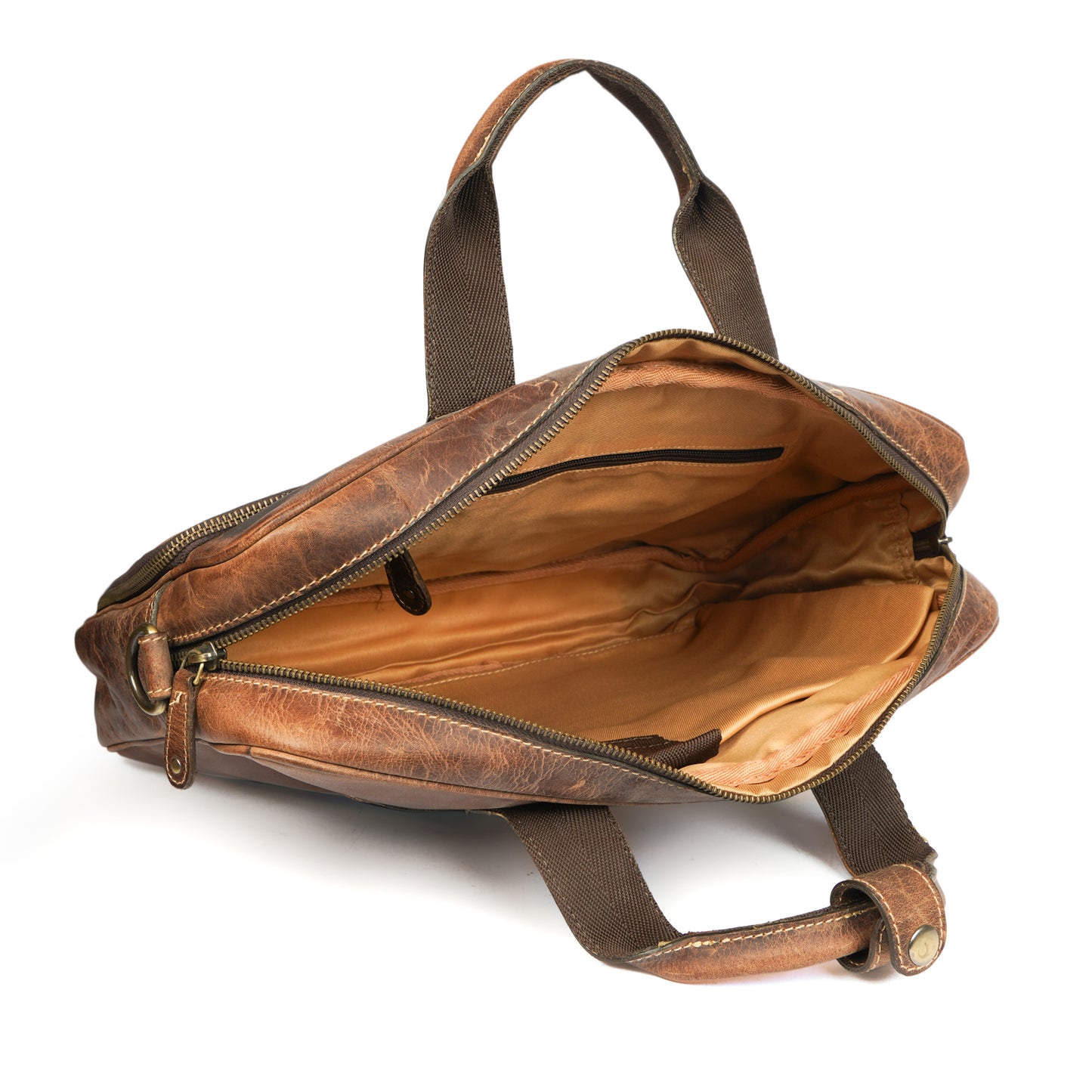 Hunter Brown Leather Laptop Bag – Oil Pull-Up Leather with Dedicated Outer Pocket