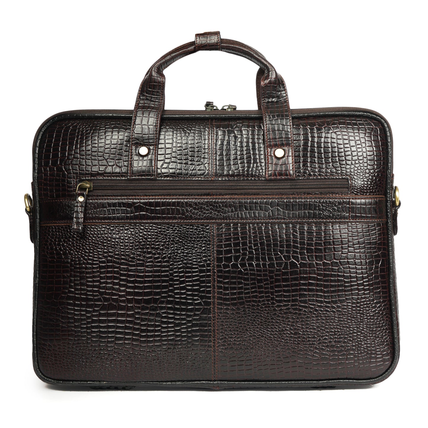 Croc Embossed Leather Laptop Messenger Bag