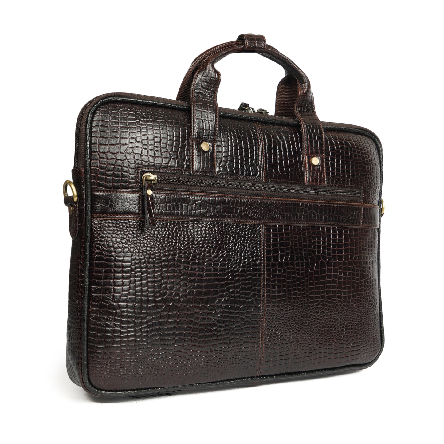 Croc Embossed Leather Laptop Messenger Bag