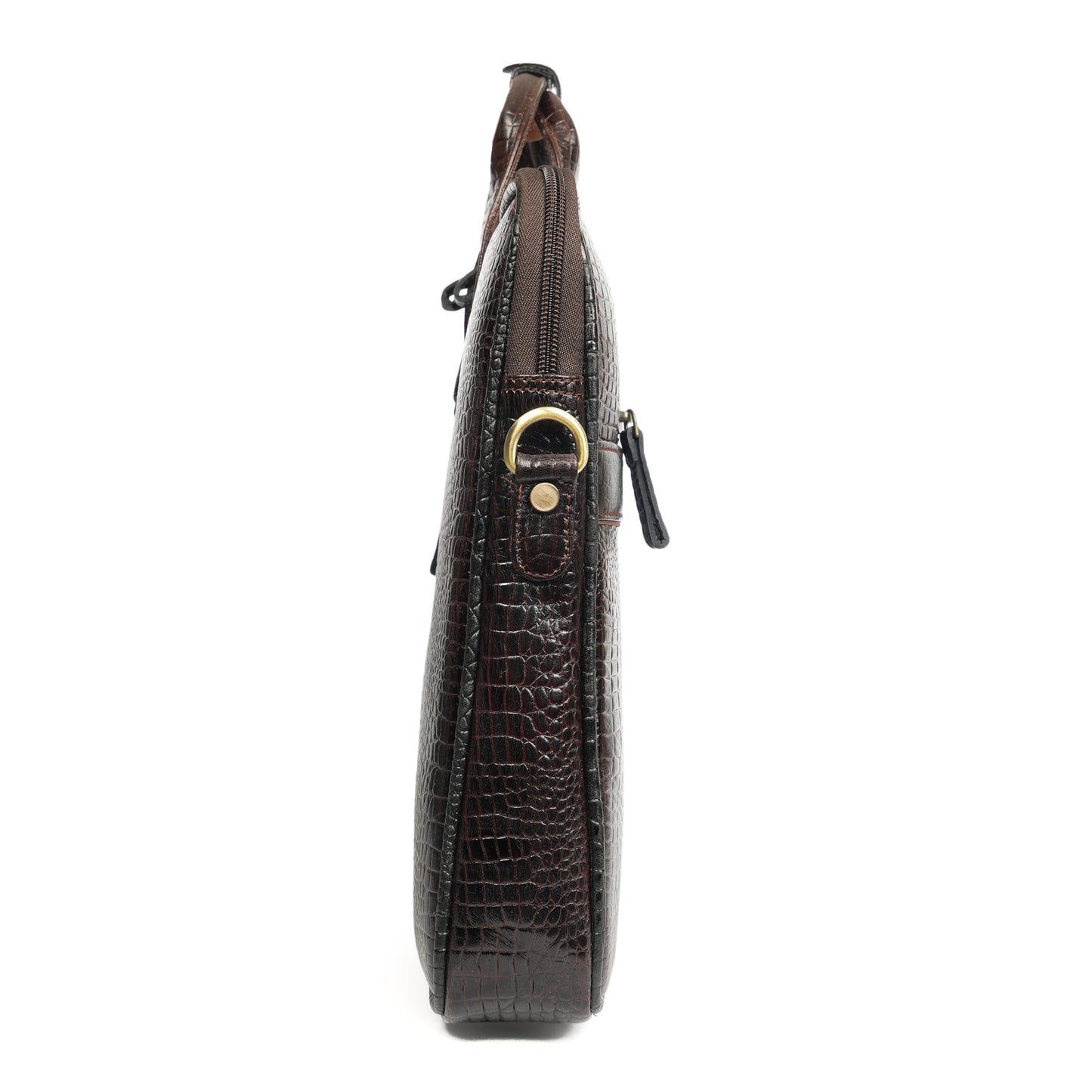 Croc Embossed Leather Laptop Messenger Bag