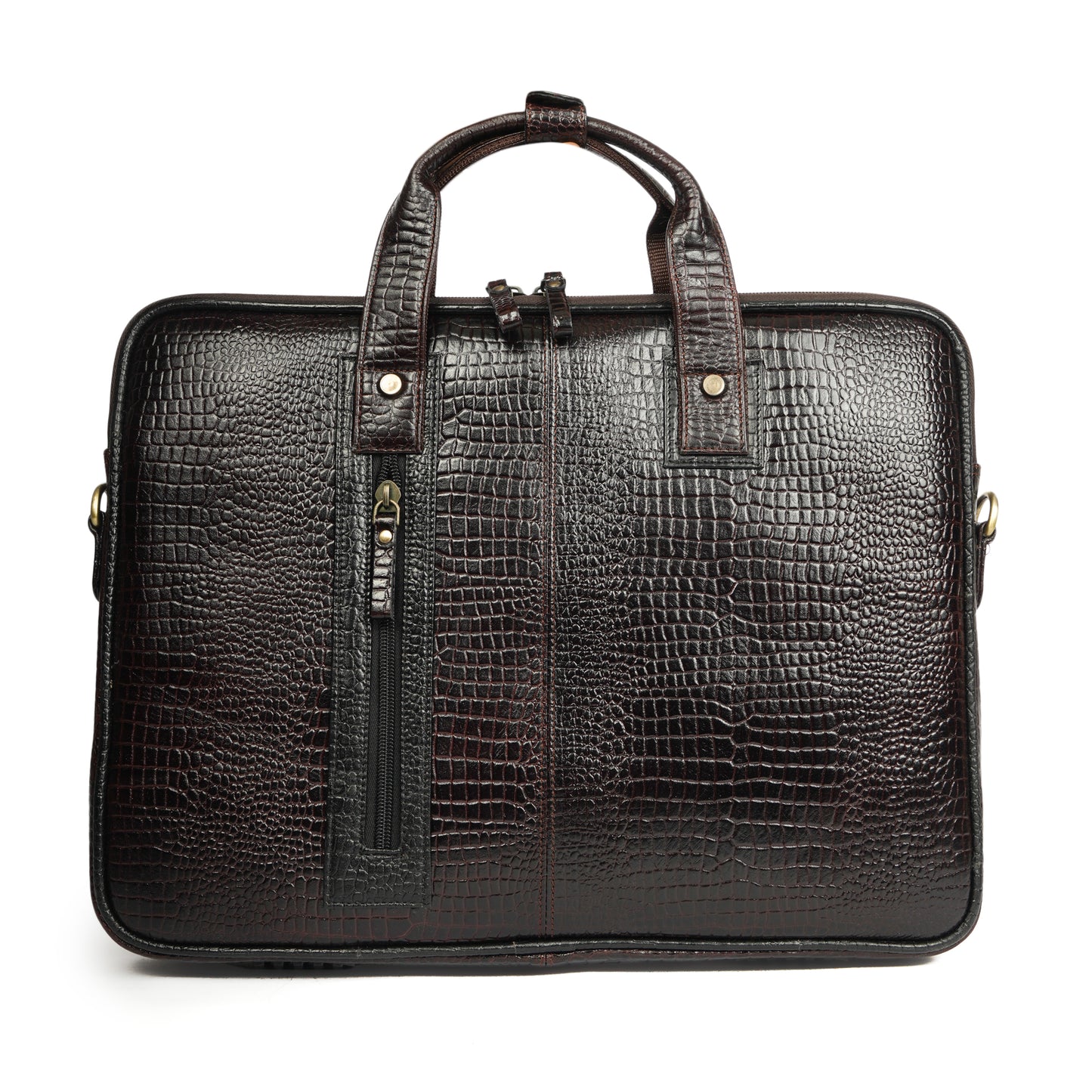 Croc Embossed Leather Laptop Messenger Bag