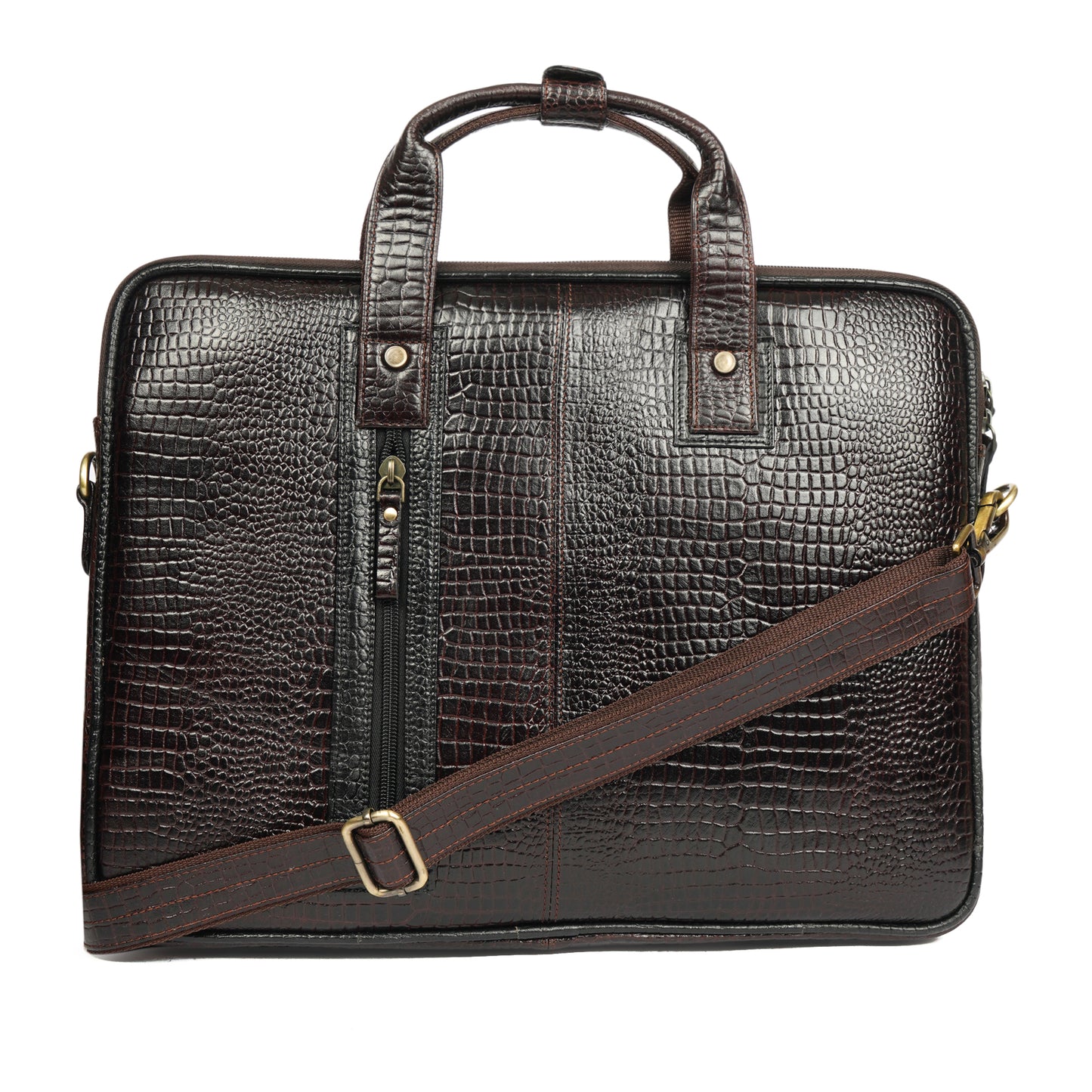 Croc Embossed Leather Laptop Messenger Bag