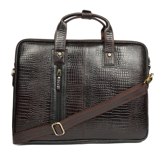 Croc Embossed Leather Laptop Messenger Bag