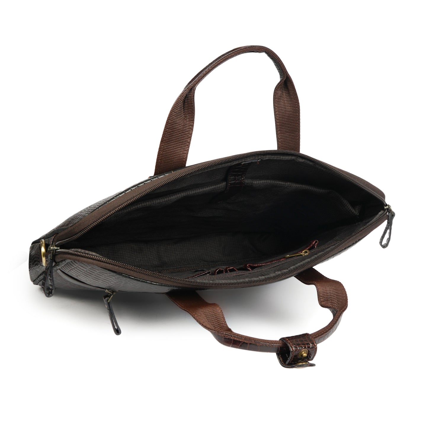 Croc Embossed Leather Laptop Messenger Bag