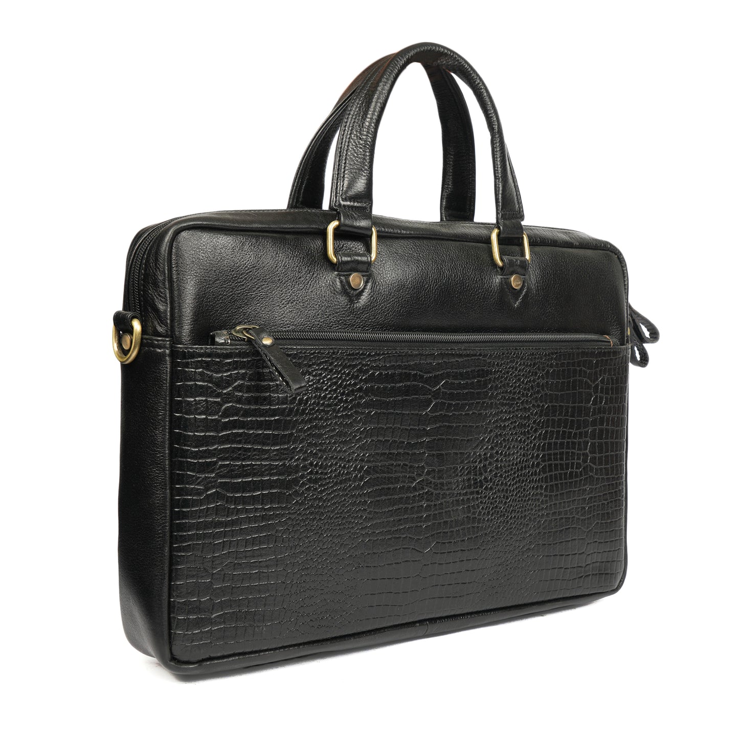 Croc Embossed Leather Laptop Bag