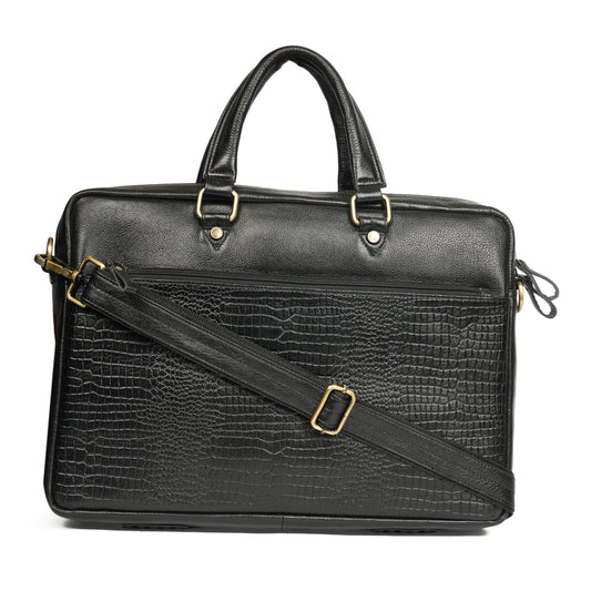 Croc Embossed Leather Laptop Bag