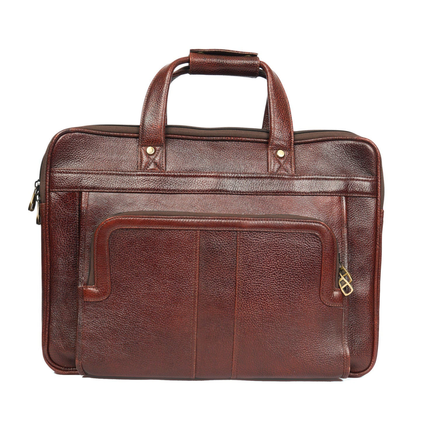 Handmade Multi-Pocket Zipped Leather Laptop Bag in brown