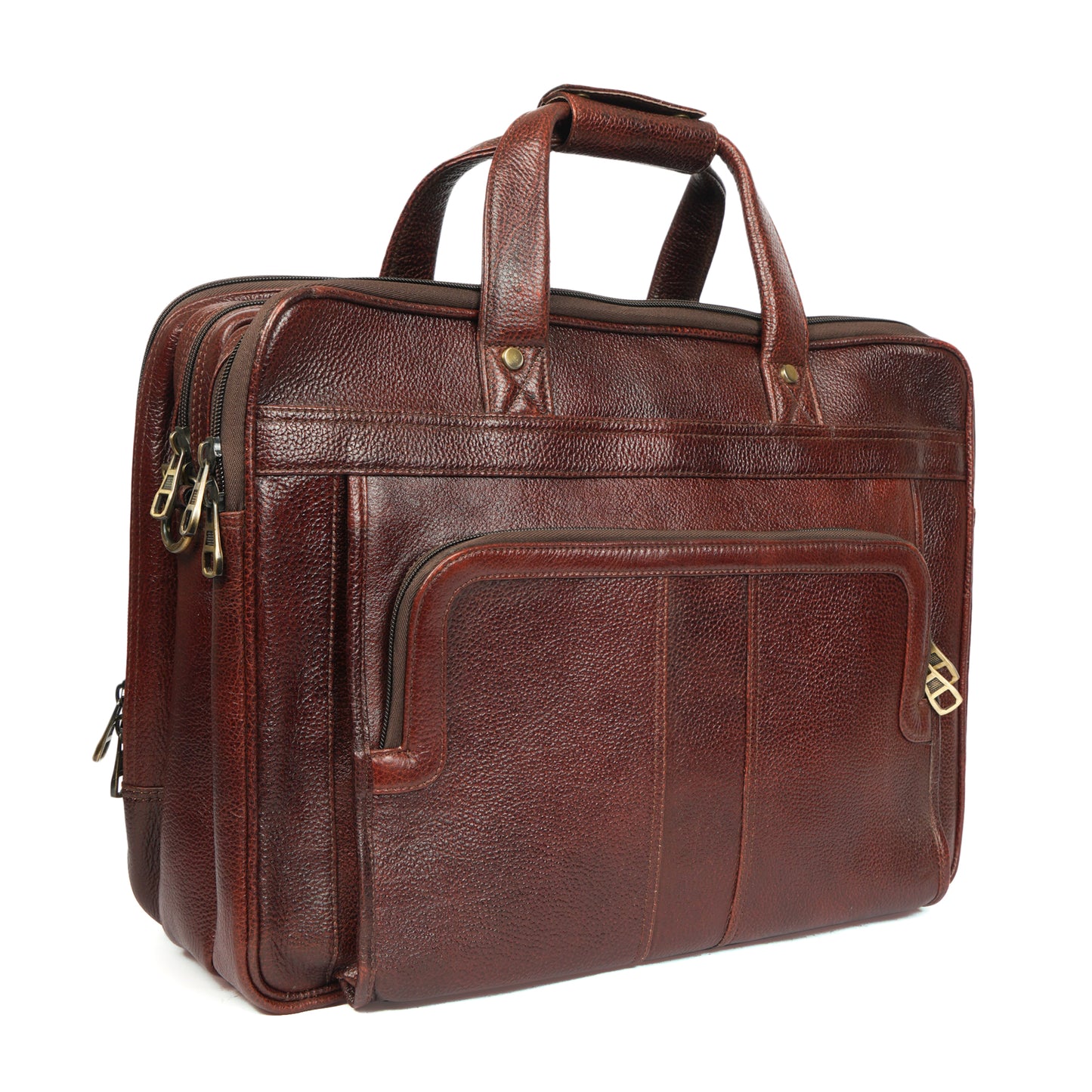 Handmade Multi-Pocket Zipped Leather Laptop Bag in brown