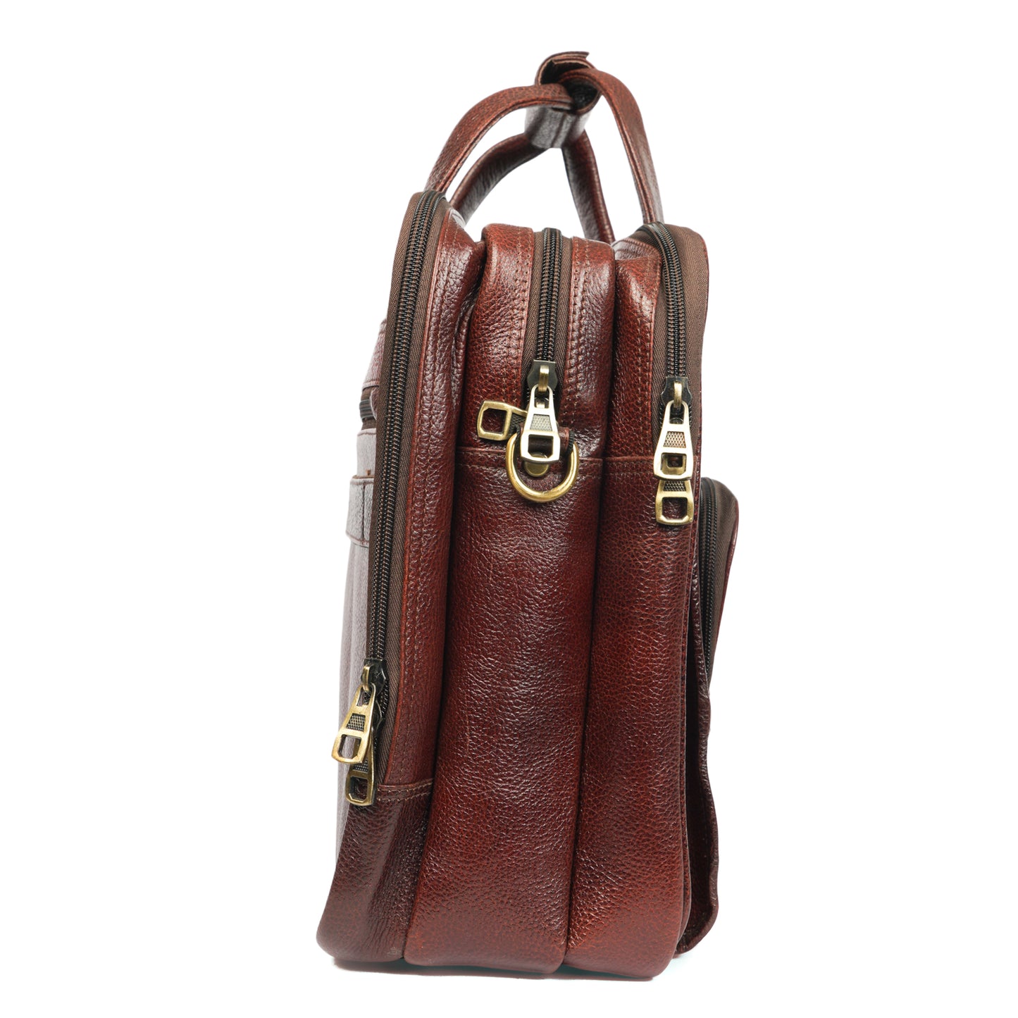 Handmade Multi-Pocket Zipped Leather Laptop Bag in brown