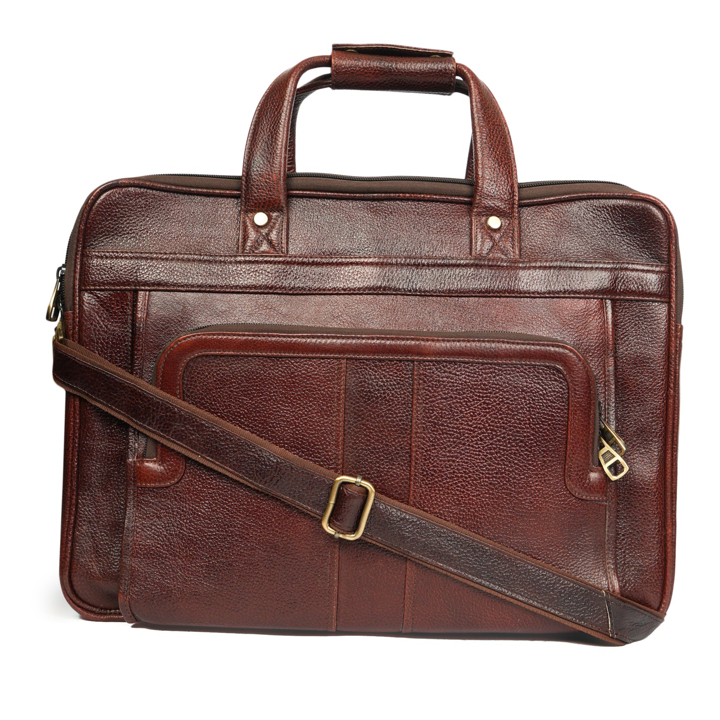 Handmade Multi-Pocket Zipped Leather Laptop Bag in brown