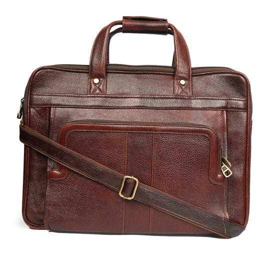 Handmade Multi-Pocket Zipped Leather Laptop Bag in brown